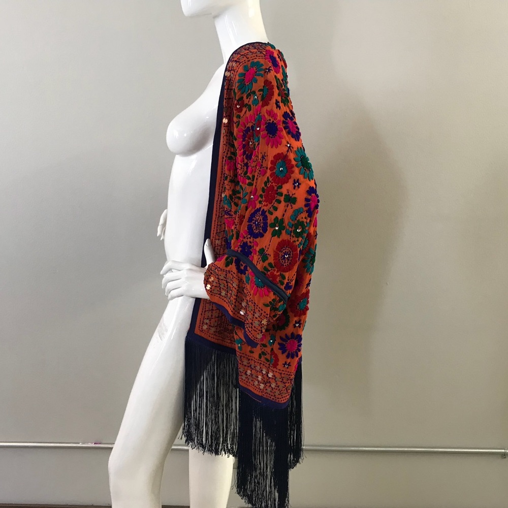 Beautiful Embroidered Fringe Orange Robe/Jacket - Picture 4 of 8